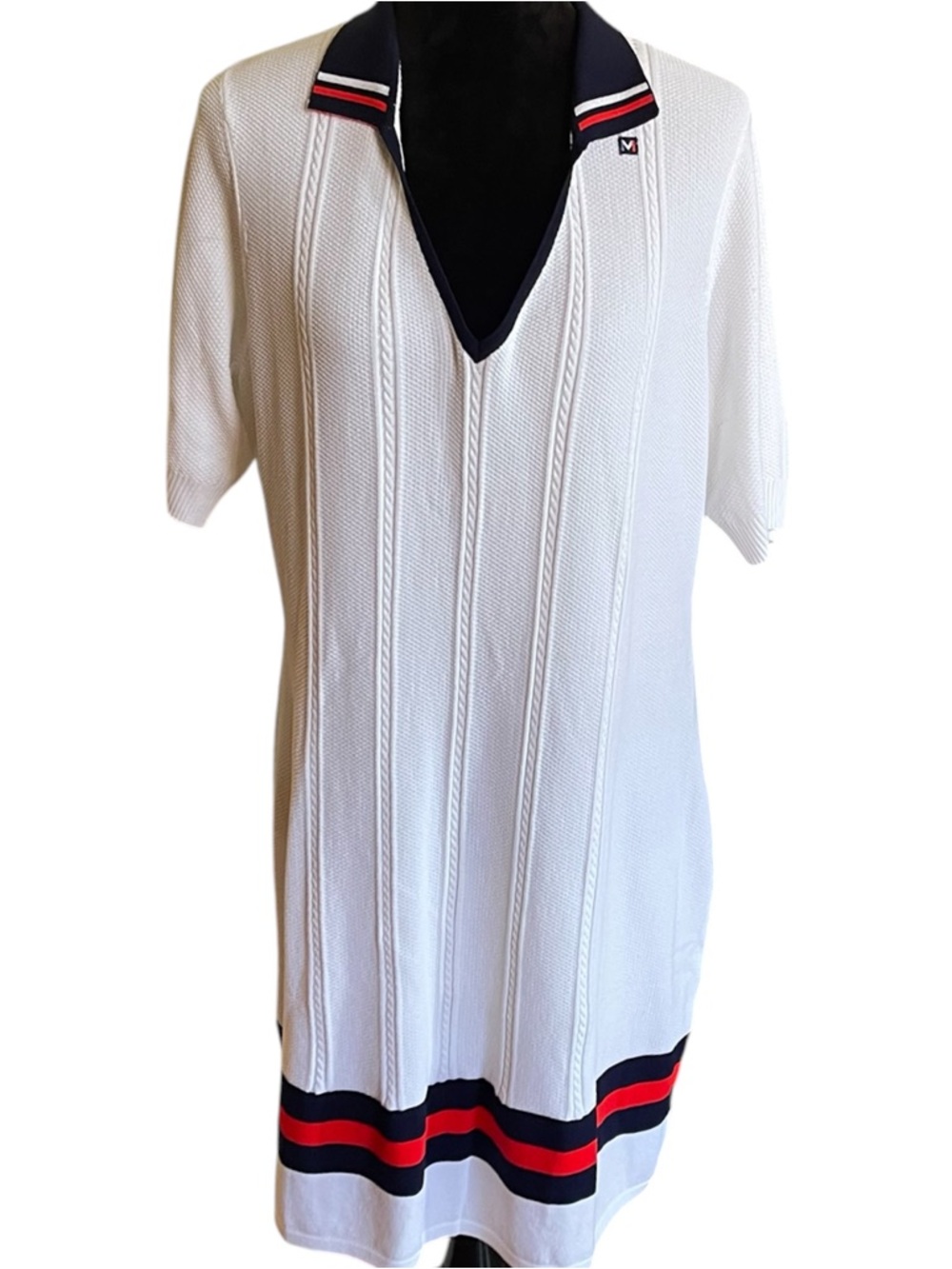 MOVETES RED WHITE & BLUE CRICKET KNIT GOLF DRESS SZ XLG EUC
